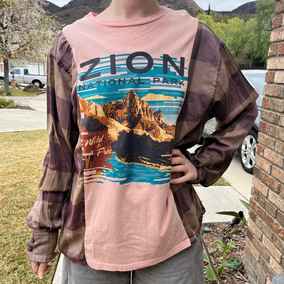 Tops - Zion National Park Flannel Sweatshirt Shirt upcycled no size